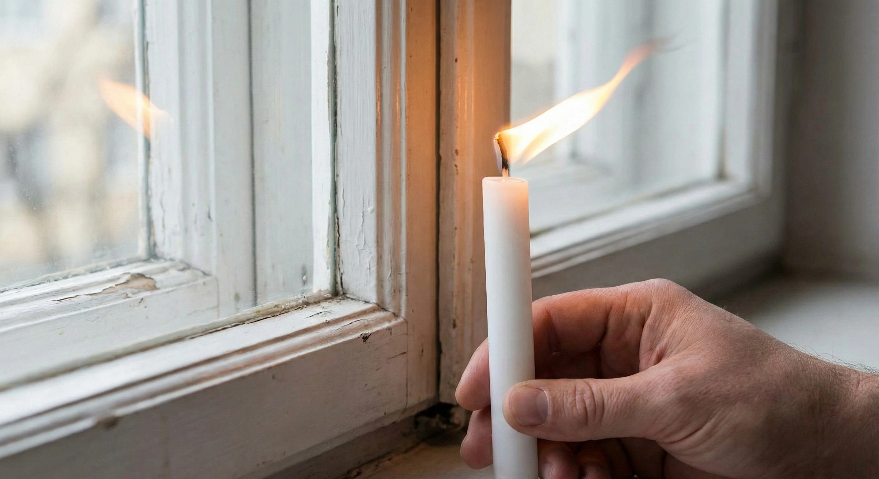 Drafty window with visible air leaks around the frame